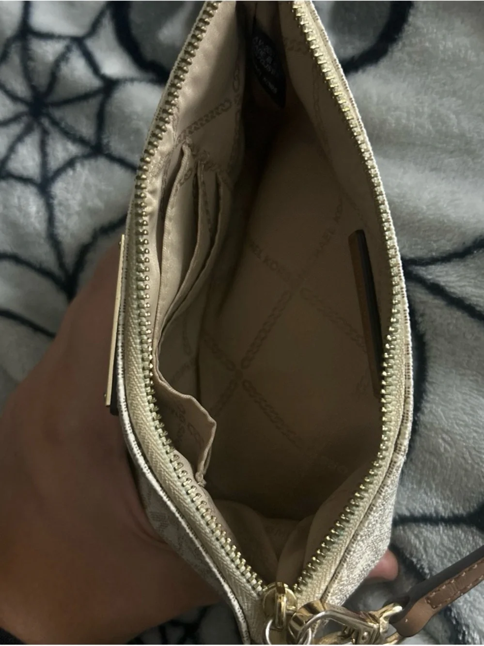 Michael Kors Cream Beige Wristlet Clutch with Gold Hardware